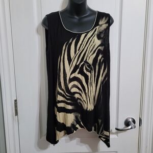 Vanilla Sugar Black & Cream Zebra Asymmetrical Tank Top Sz Large
